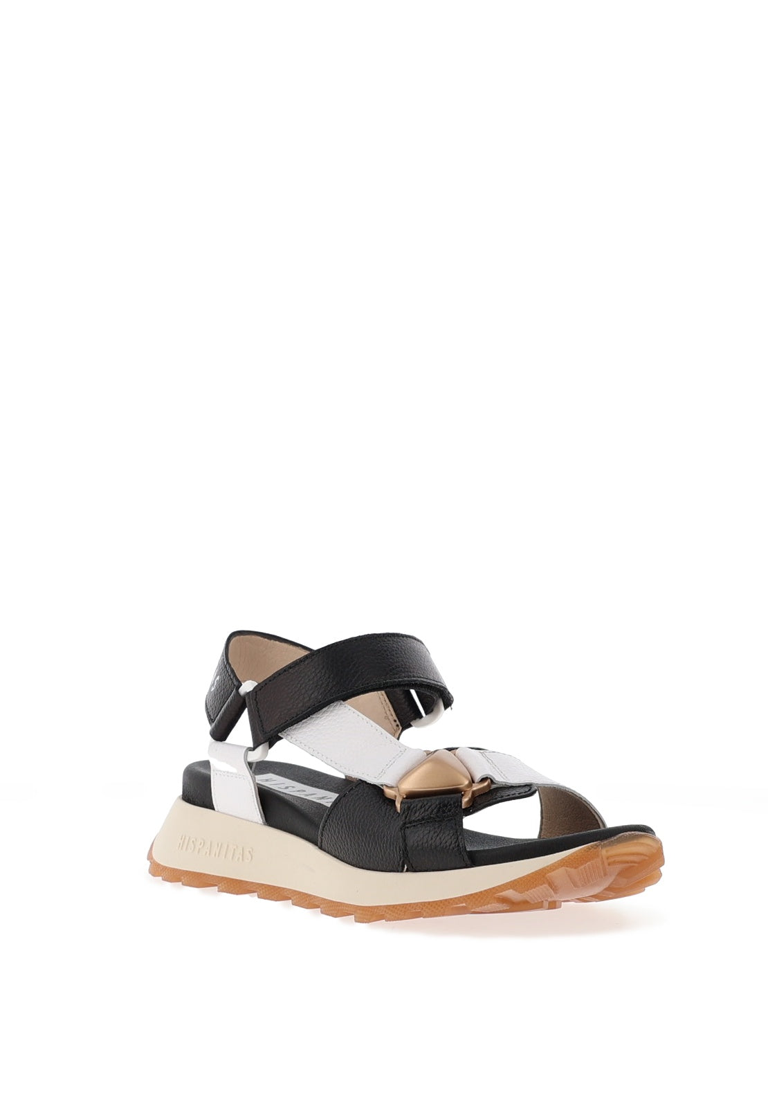 Hispanitas Leather T-Bar Velcro Sandals, Black