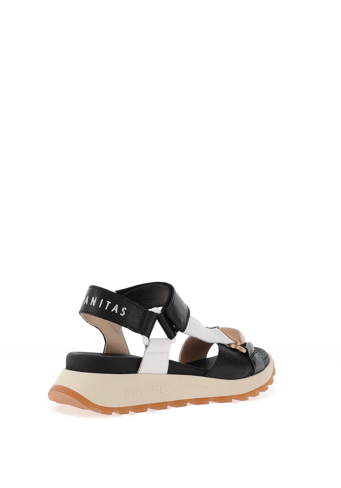 Hispanitas Leather T-Bar Velcro Sandals, Black