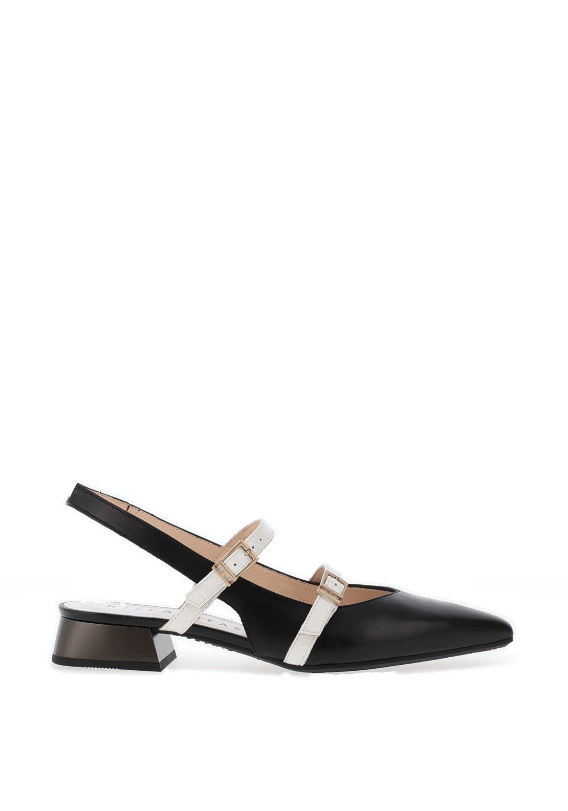Hispanitas Leather Double Strap Sling Back Pumps, Black & White