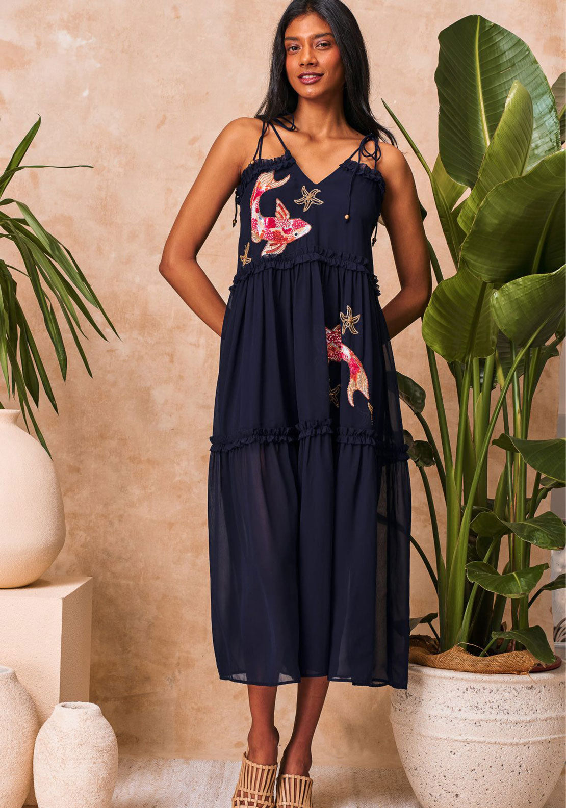 Hope & Ivy Inaya Embellished Koi Fish Dress, Navy - McElhinneys Hope & Ivy Inaya Embellished Koi Fish Dress, Navy - McElhinneys