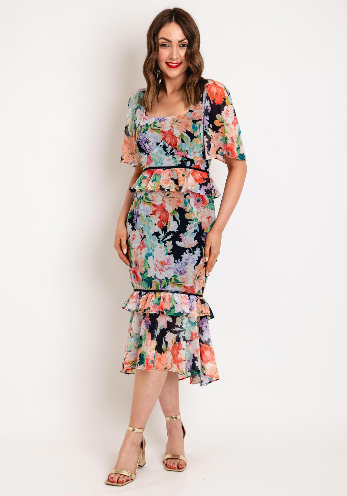Hope & Ivy Effie Square Neck Contrast Ladder Trim Midi Dress, Multi Hope & Ivy Effie Square Neck Contrast Ladder Trim Midi Dress, Multi