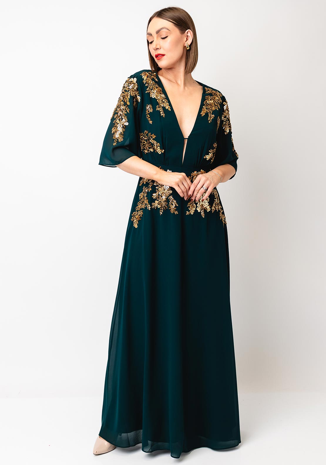 Hope & Ivy Macey Embellished Maxi Dress, Green Hope & Ivy Macey Embellished Maxi Dress, Green