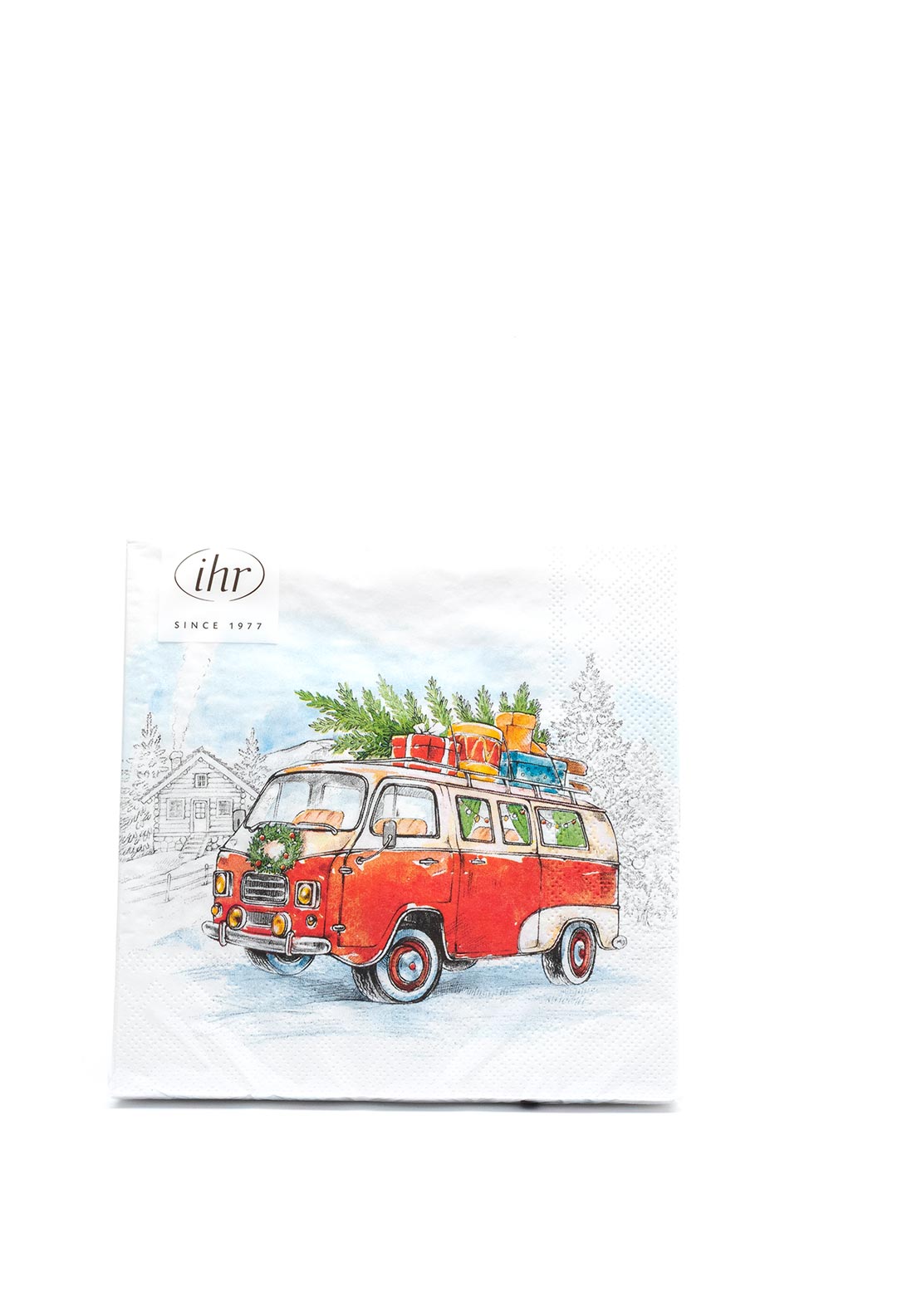 IHR Christmas Bus Napkins, White Multi