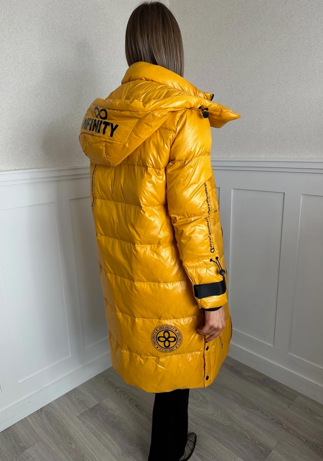 Serafina Collection Hooded Puffer Coat, Yellow