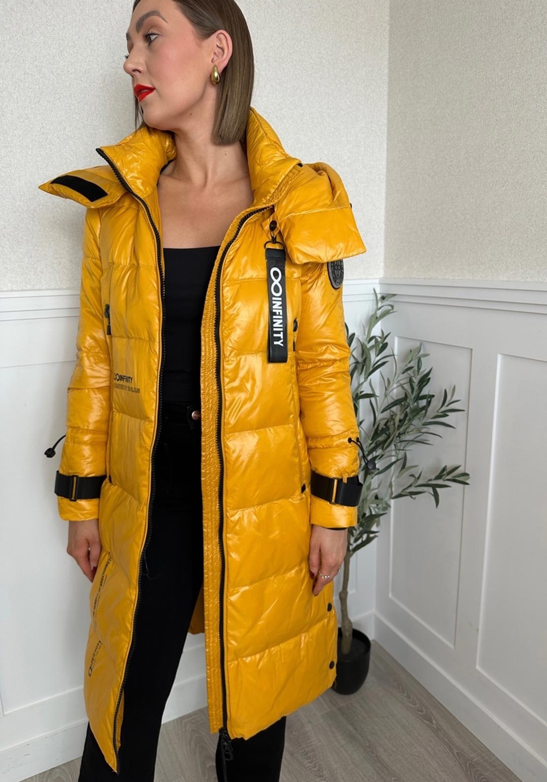 Serafina Collection Hooded Puffer Coat, Yellow
