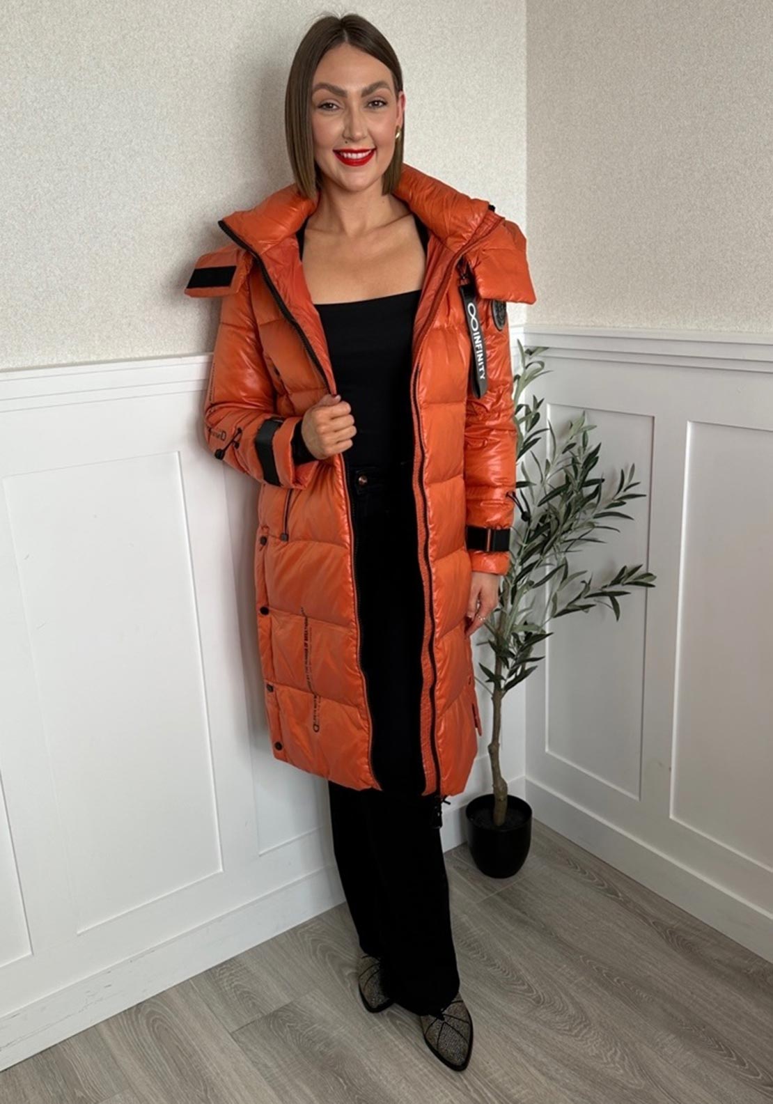 Serafina Collection Hooded Puffer Coat, Orange
