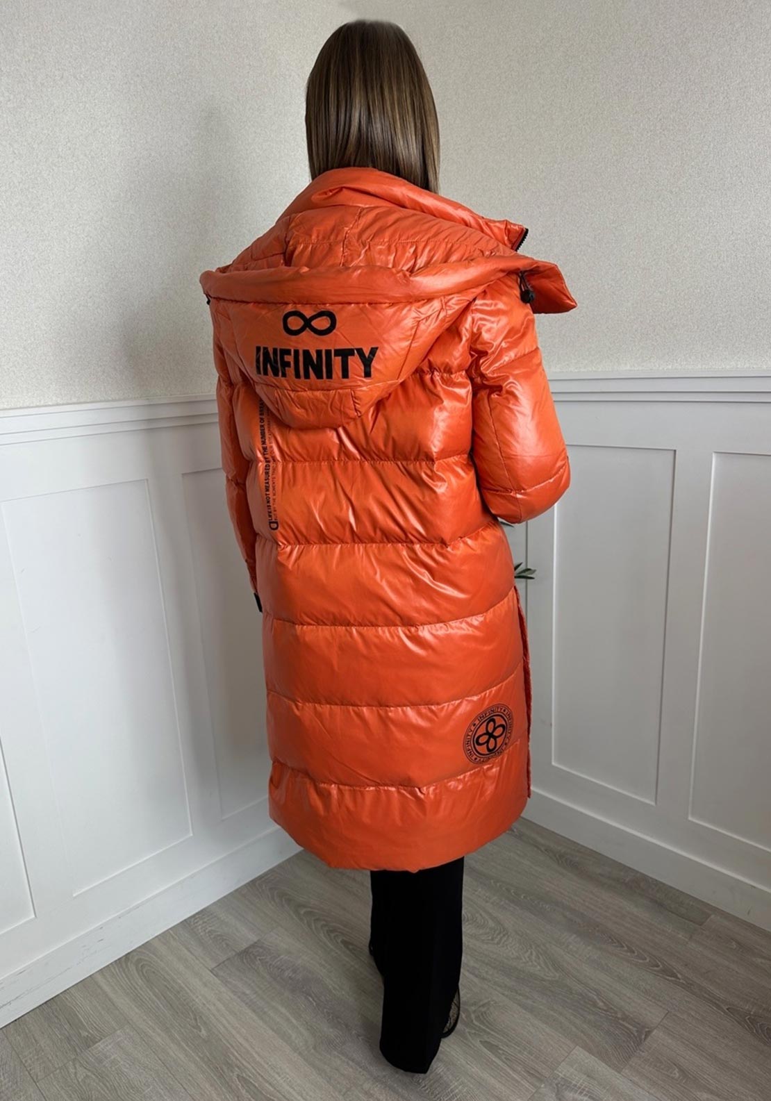 Serafina Collection Hooded Puffer Coat, Orange