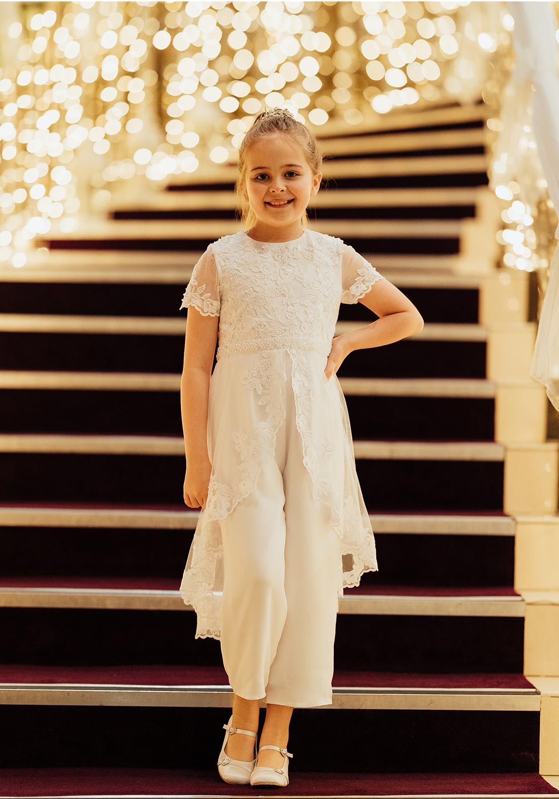 Isabella IS24650 Communion Jumpsuit, White - Main Image