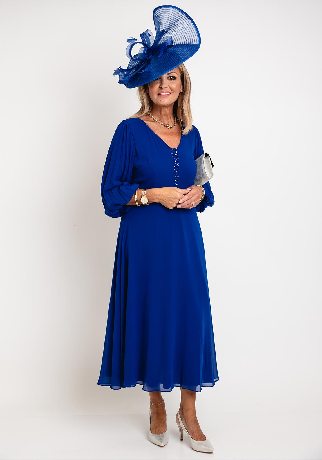 Lizabella Pleated Chiffon Sleeve Midi Dress, Royal Blue - McElhinneys Lizabella Pleated Chiffon Sleeve Midi Dress, Royal Blue - McElhinneys