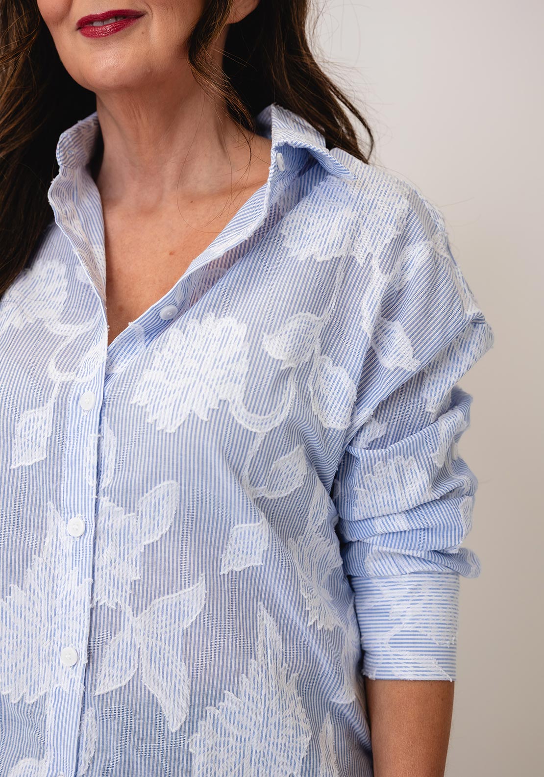 Jessica Graaf Botanical Stitch Striped Shirt, Blue