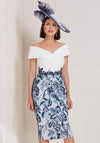 John Charles Bardot Neckline Lace Skirt Midi Dress, Ivory & Navy