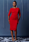 Jolie Moi Velvet Tie Detail Midi Bodycon Dress, Red