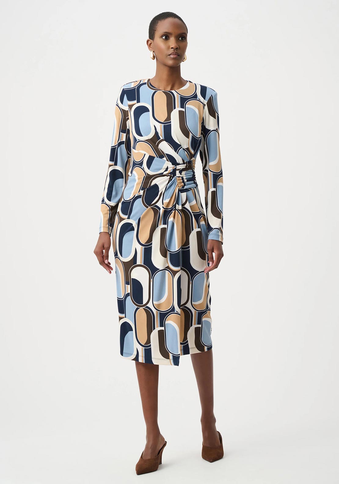 joseph ribkoff midi dresses Joseph Ribkoff Sparkle Mesh Pliss Fit & Flare Midi Dress Style 254735   DECABANA
