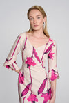 Jospeh Ribkoff Floral Print Bell Sleeve Knee Length Dress, Light Sand & Pink