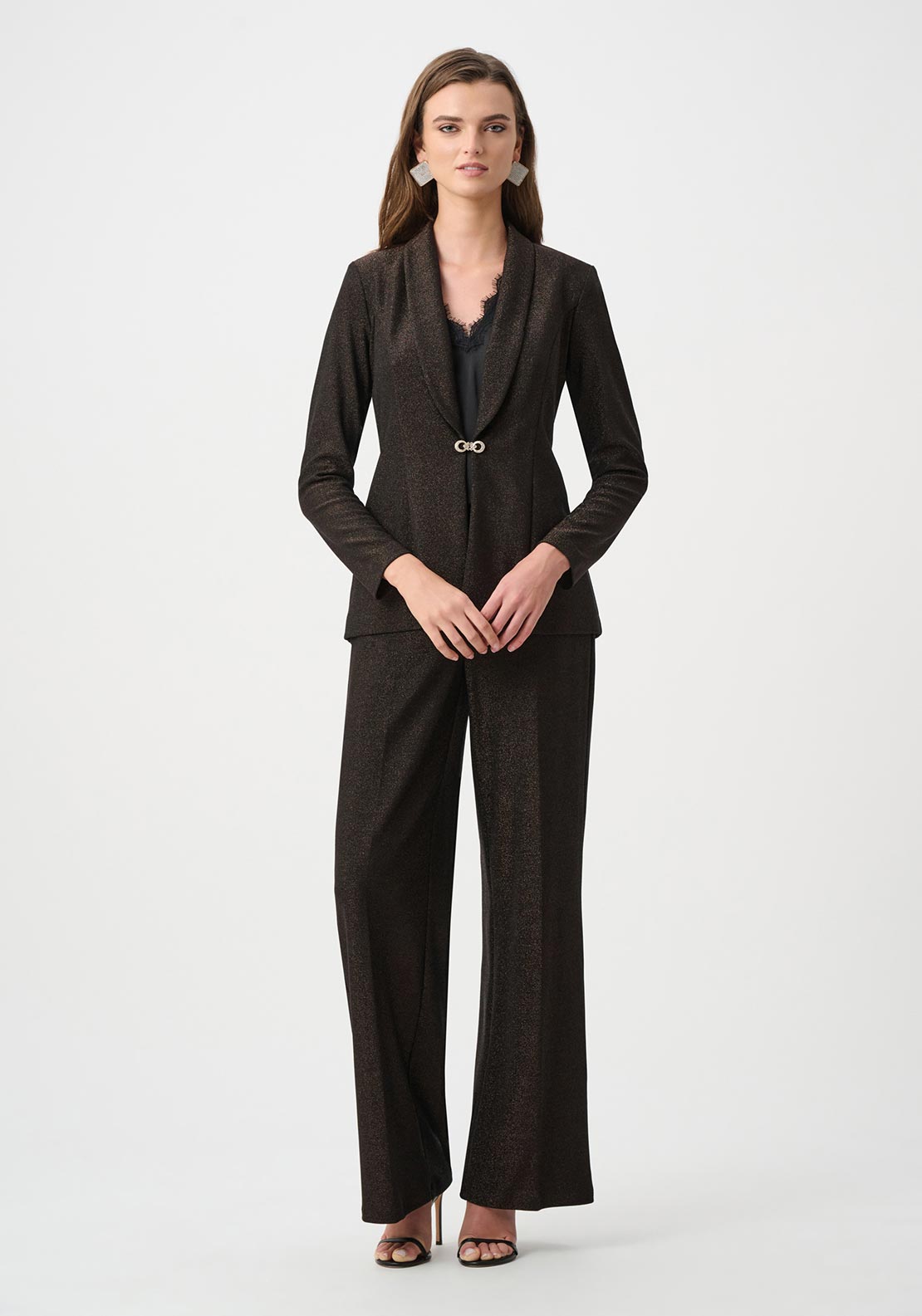Joseph Ribkoff Sparkle Knit Fitted Blazer, Brown