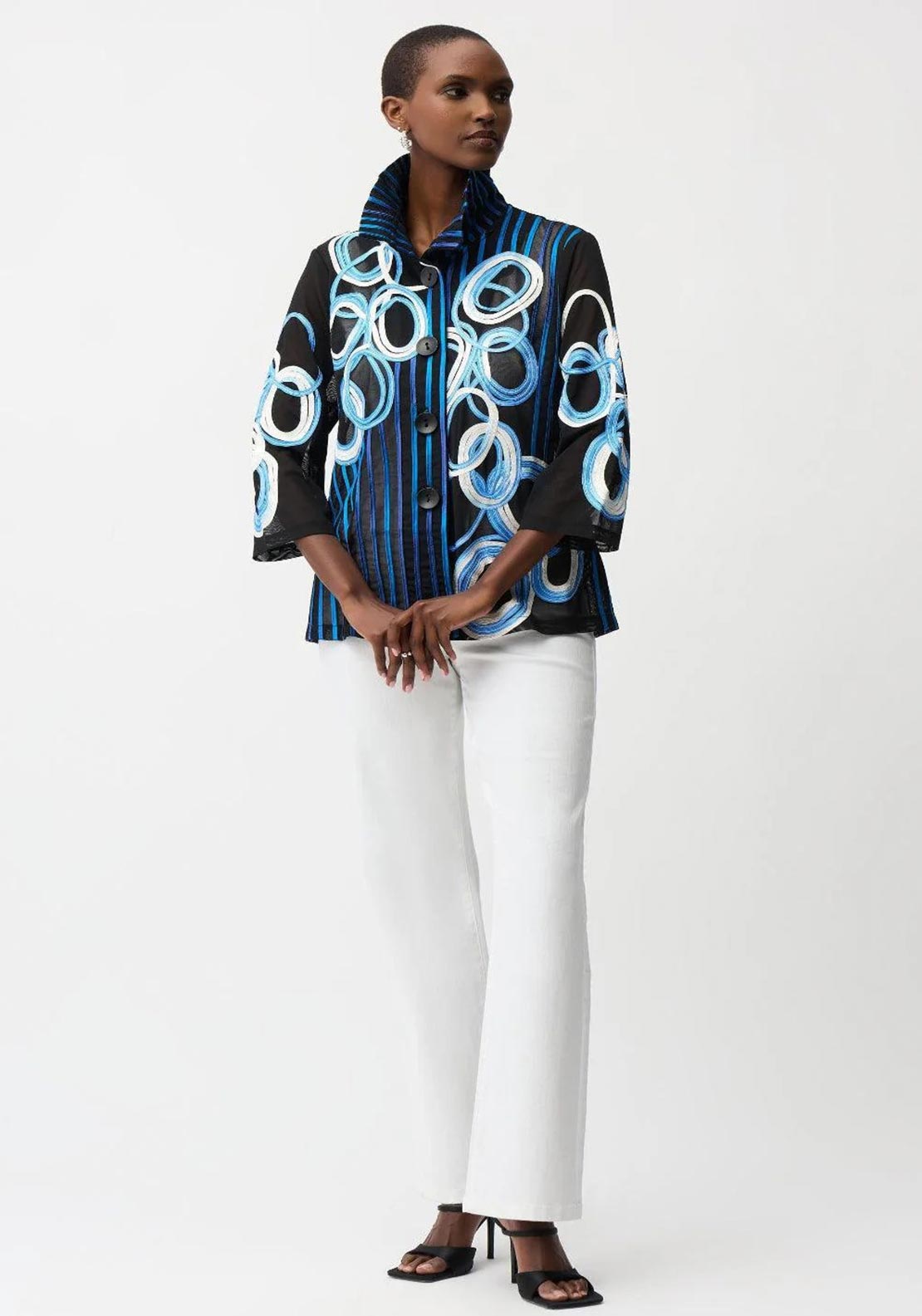Joseph Ribkoff High Neck Abstract Mesh Blouse, Black Multi
