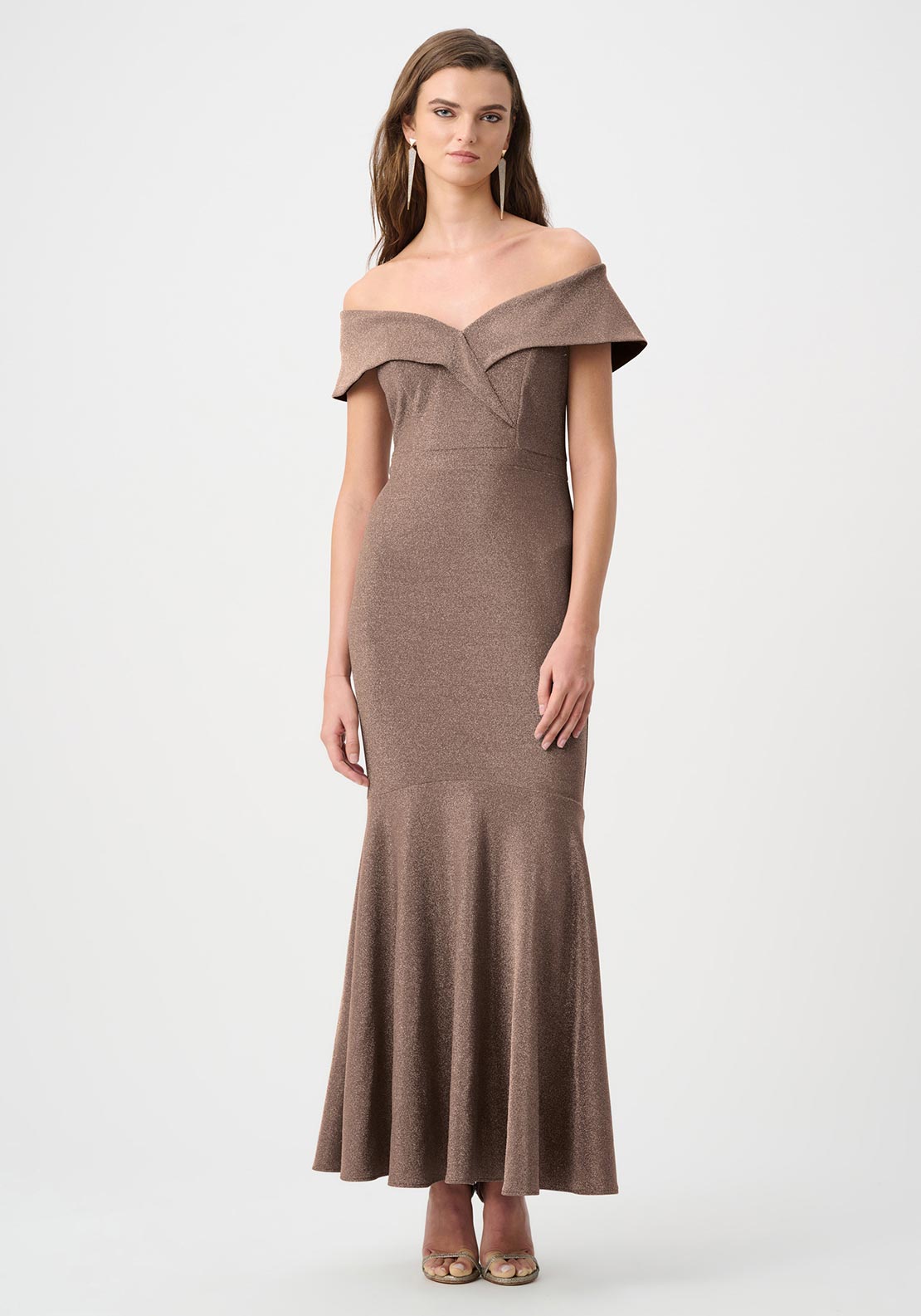 Joseph Ribkoff Sparkle Knit Off-The-Shoulder Midi Dress, Gold Joseph Ribkoff Sparkle Knit Off-The-Shoulder Midi Dress, Gold