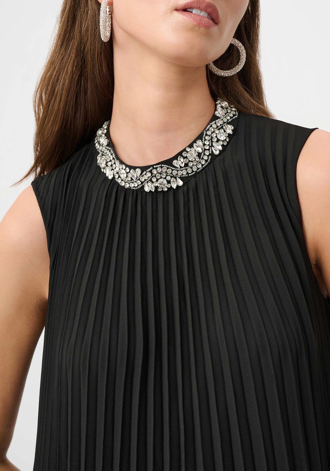 Joseph Ribkoff Pleated Embellished A-Line Midi Dress, Black