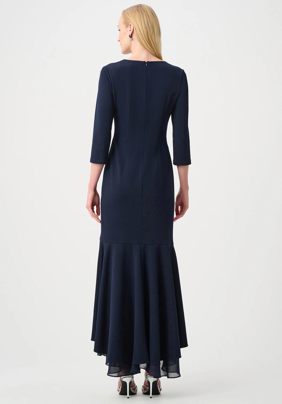 Joseph Ribkoff Scuba Chiffon Trumpet Dress, Navy