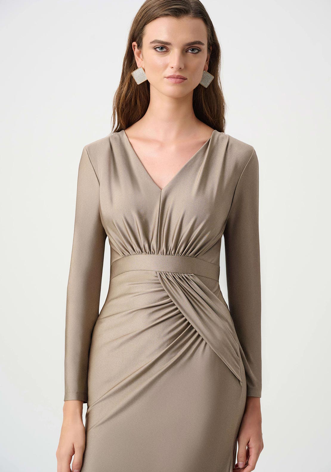 Joseph Ribkoff Long Sleeved Wrap Midi Dress, Beige