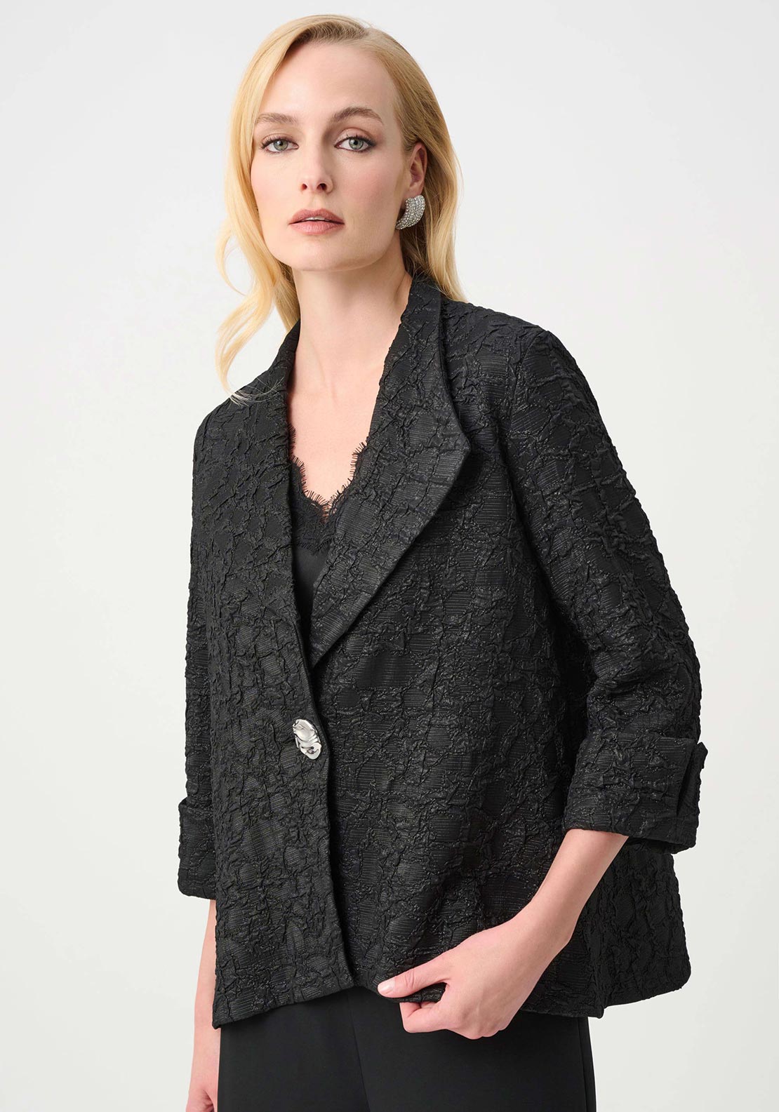Joseph Ribkoff Textured Jacquard Lapel Collar Jacket, Black