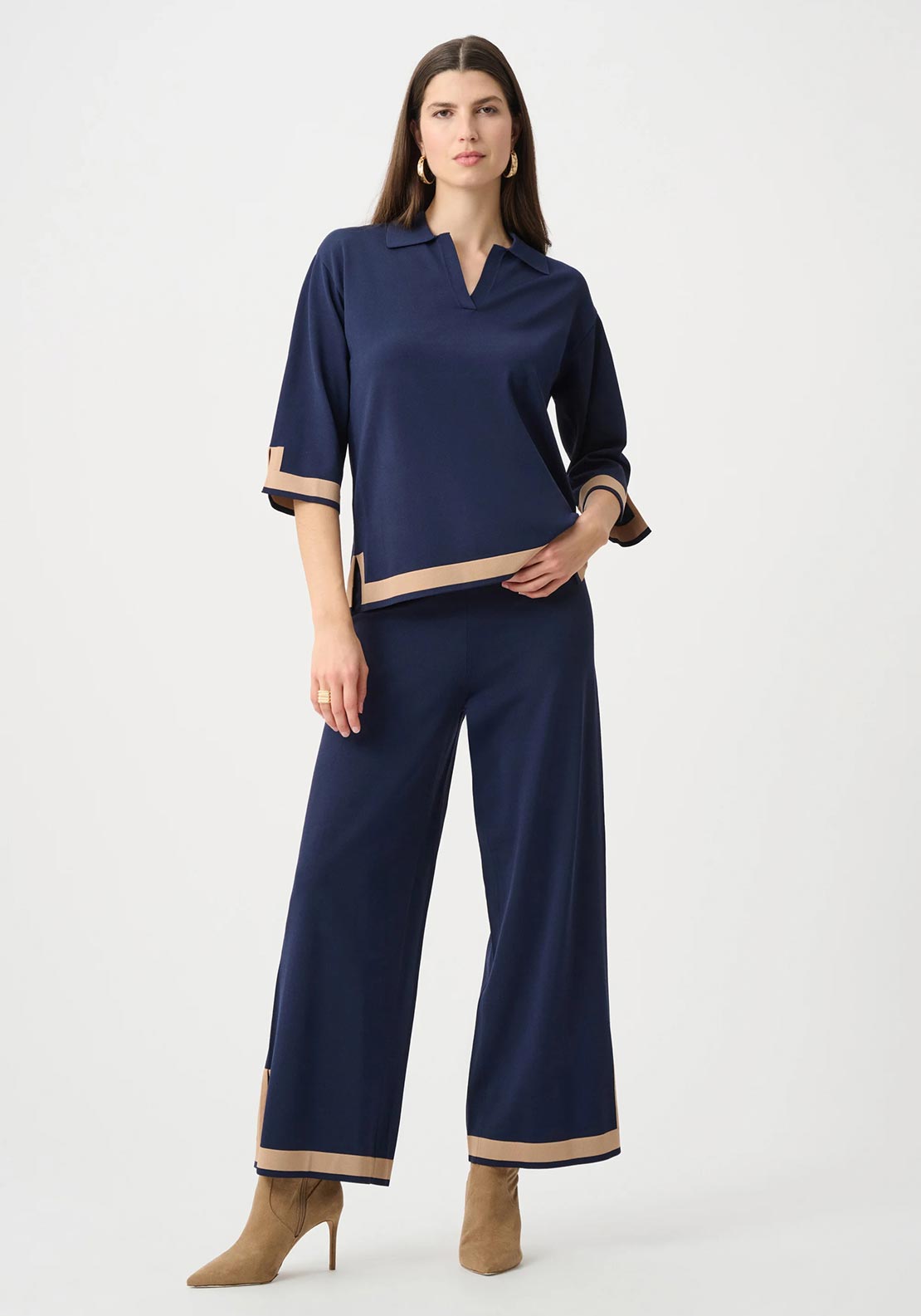 Joseph Ribkoff Sweater Knit Colour Block Top, Navy and Beige