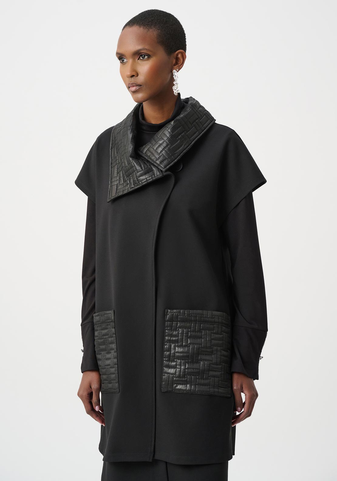 Joseph Ribkoff Heavy Knit with Quilted Collar Vest, Black