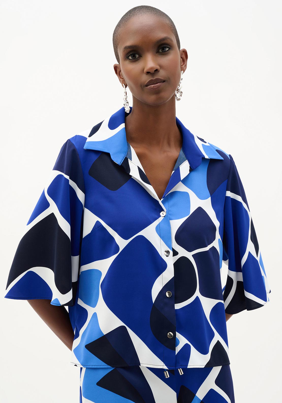 Joseph Ribkoff Geometric Print Button-Down Blouse, Blue Multi