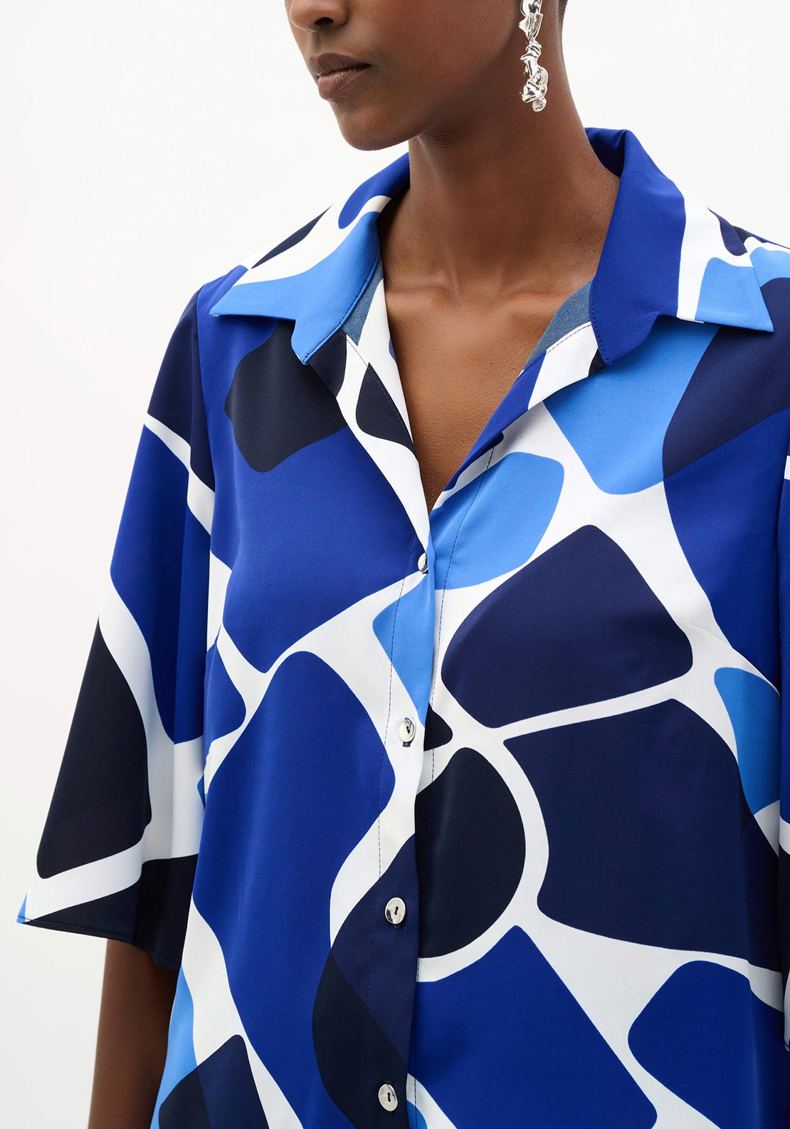 Joseph Ribkoff Geometric Print Button-Down Blouse, Blue Multi