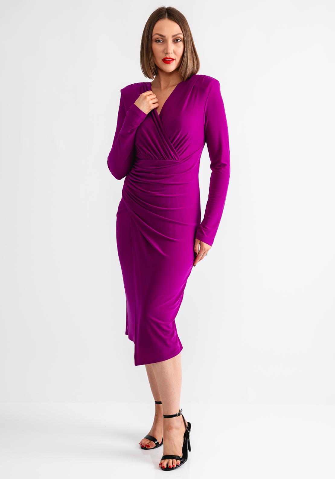 joseph ribkoff purple dress Joseph Ribkoff Purple Orchid A-Line Dress With Mesh Inserts Style 251782 6