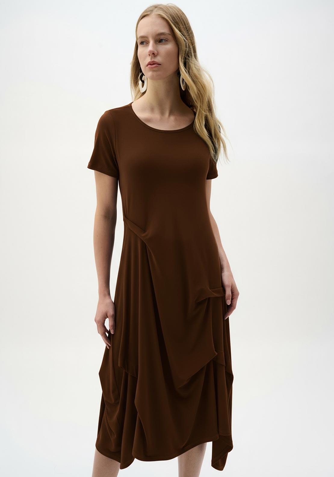 Joseph Ribkoff Silky Knit Trapeze Midi Dress, Mahogany Brown Joseph Ribkoff Silky Knit Trapeze Midi Dress, Mahogany Brown