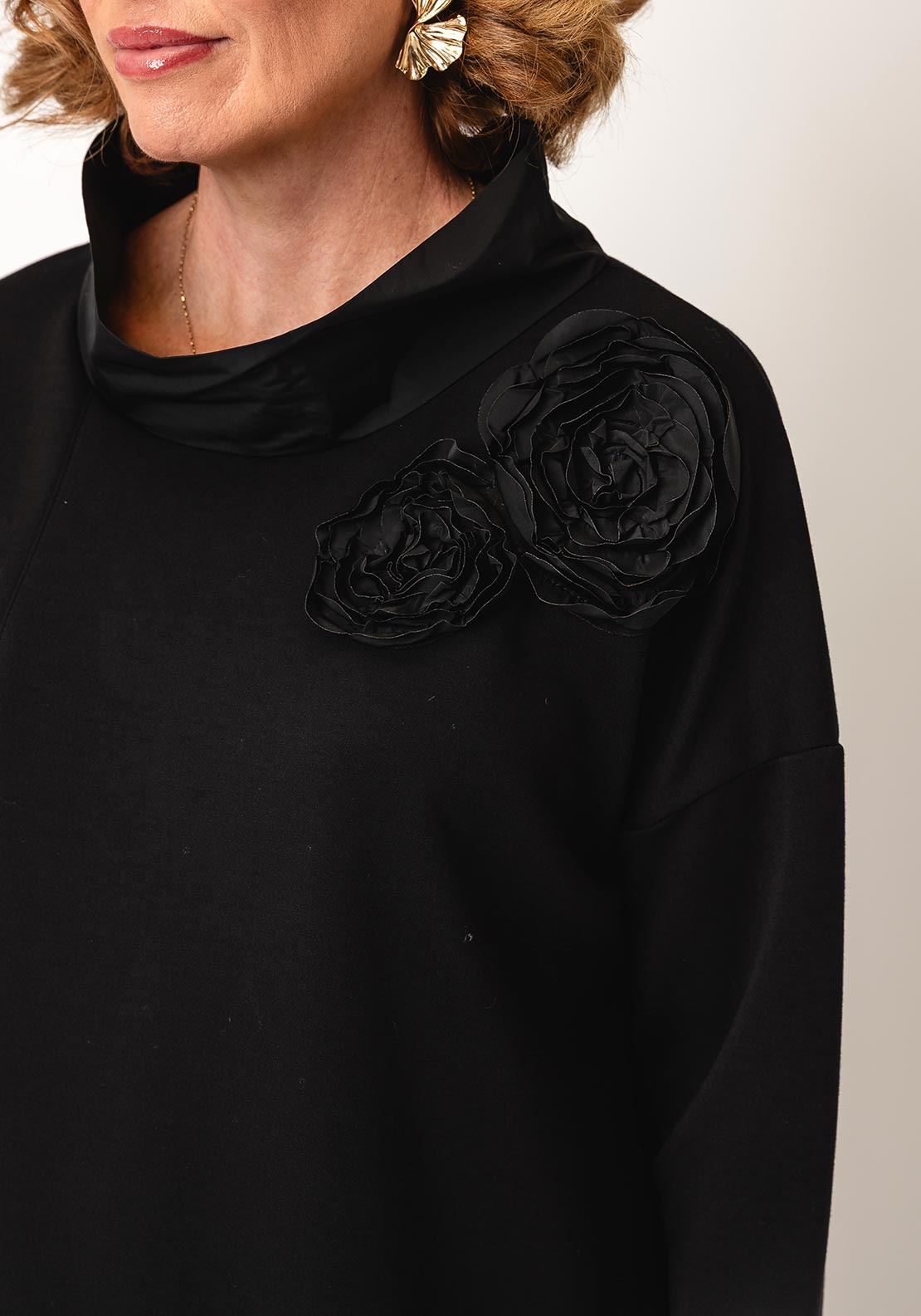 Joseph Ribkoff Fabric Flower Collar Top, Black