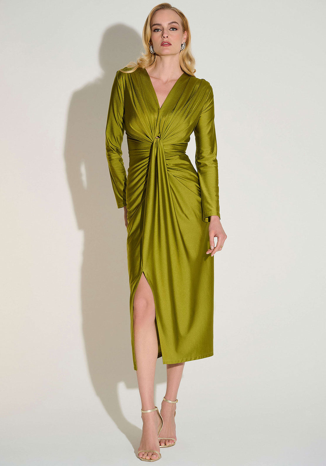 Joseph Ribkoff V Neck Jersey Ruched Sheath Dress, Green McElhinneys