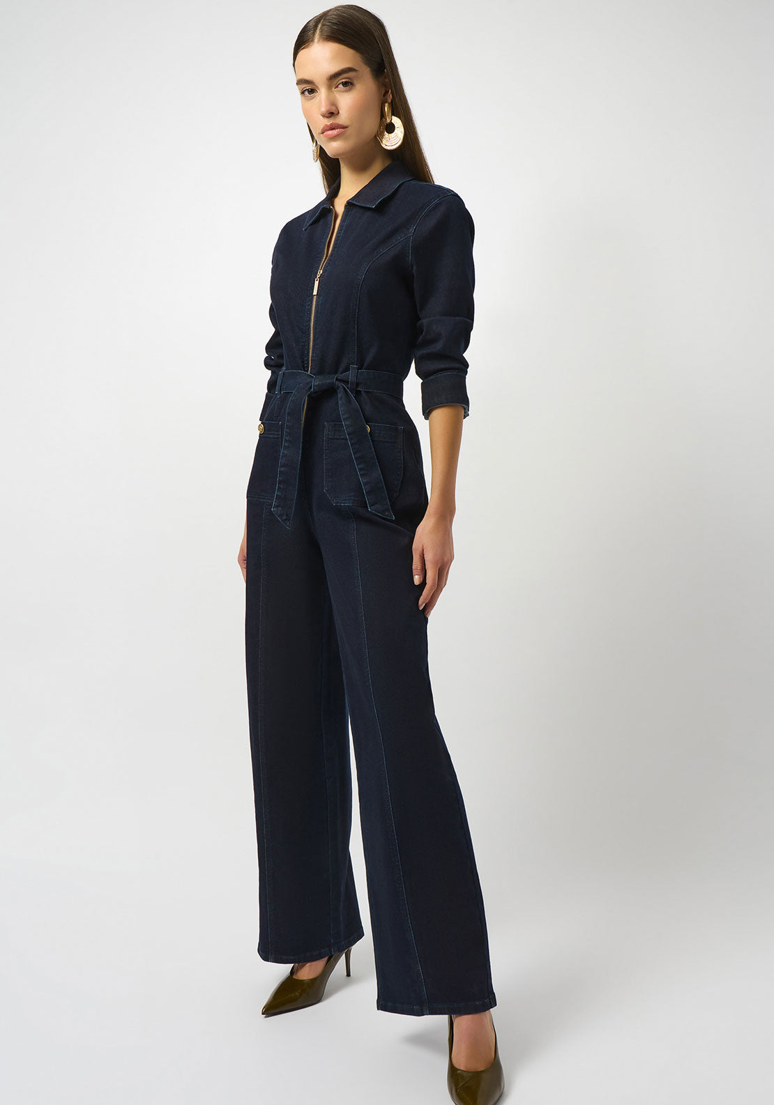 Joseph Ribkoff Stretch Denim Zip Wide Leg Jumpsuit, Blue McElhinneys