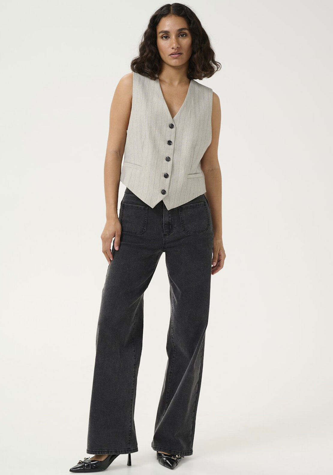 Kaffe Kaysa Pinstripe Waistcoat, Grey