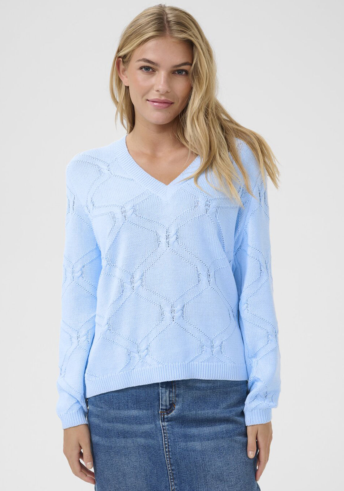 Kaffe Charlie Cable Knit Jumper, Blue