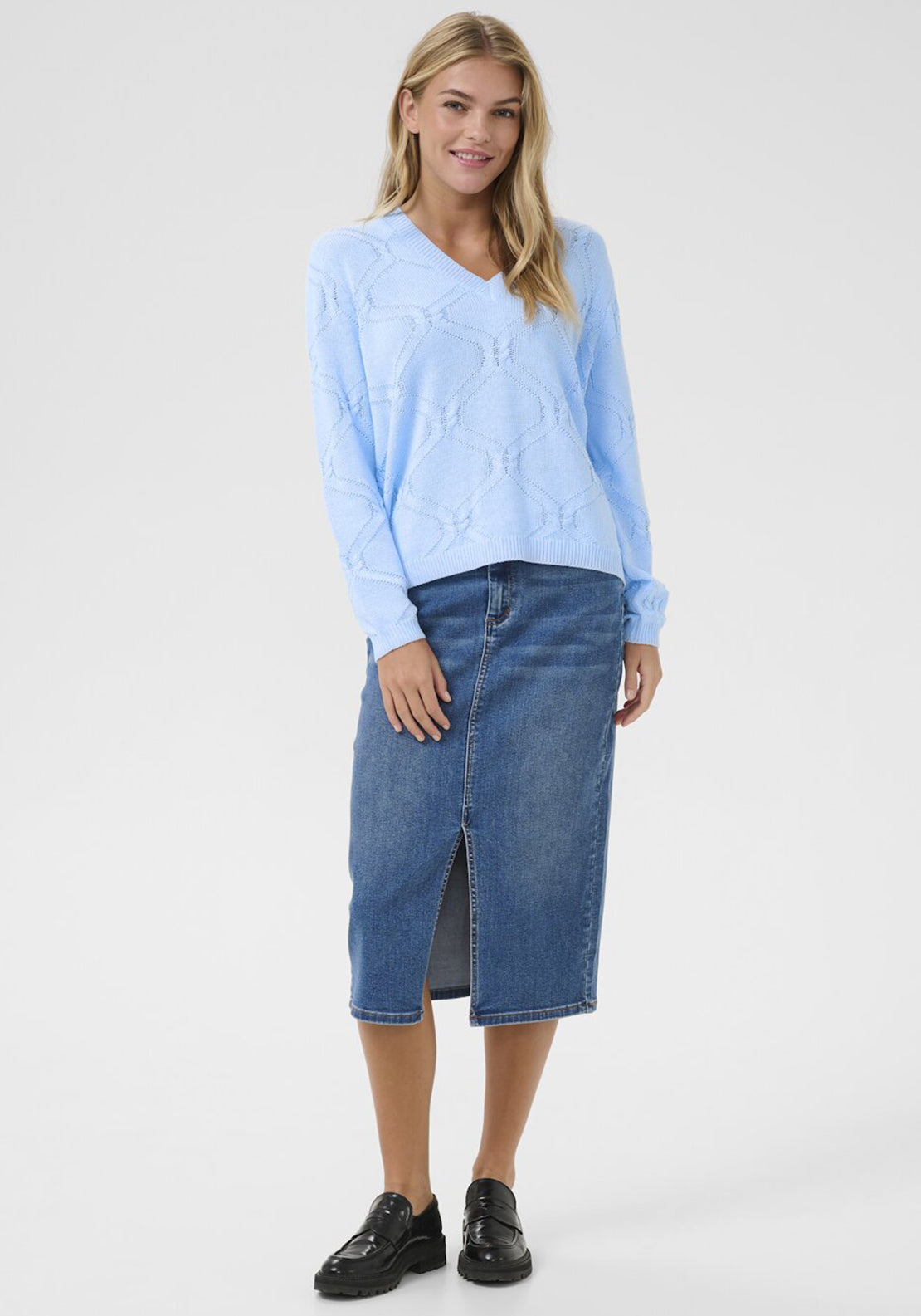 Kaffe Charlie Cable Knit Jumper, Blue