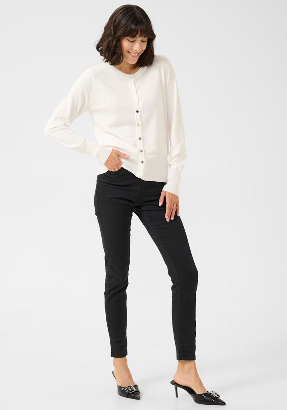 Kaffe Lizza Buttoned Knit Cardigan, White