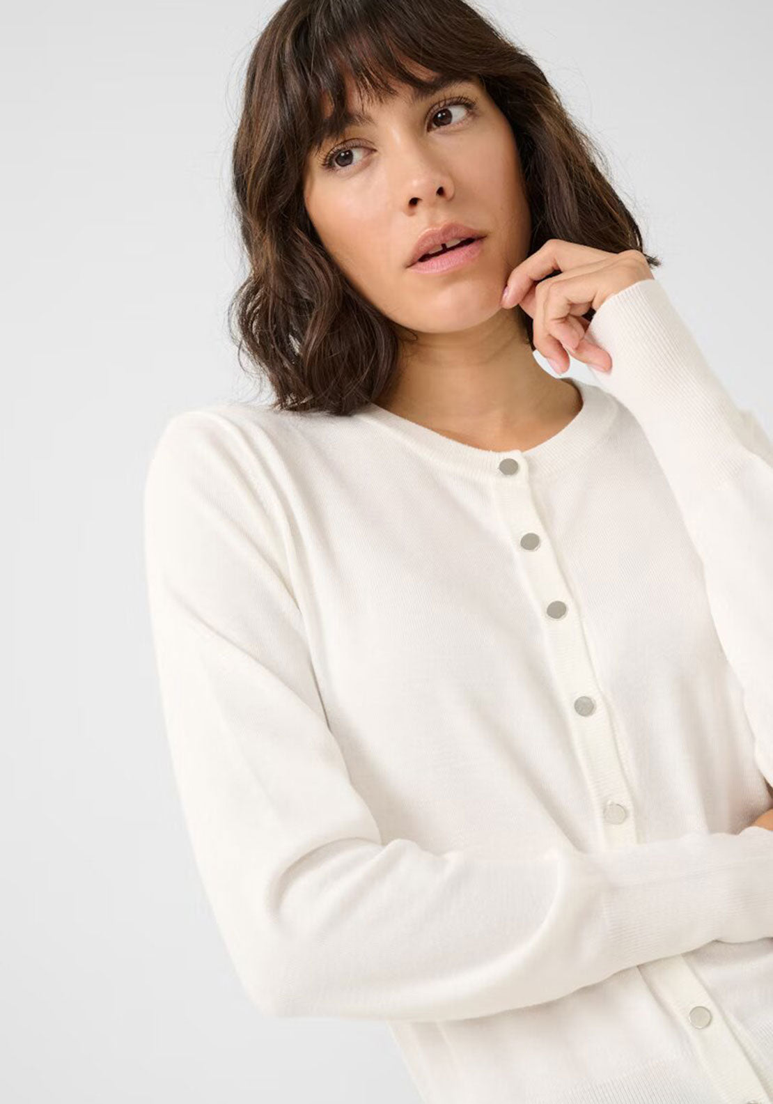 Kaffe Lizza Buttoned Knit Cardigan, White