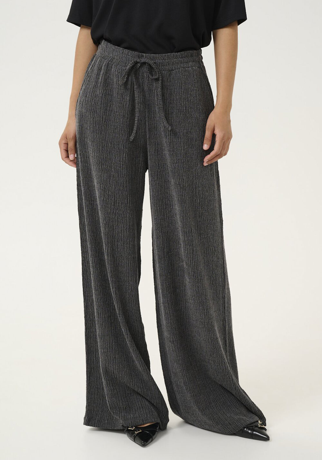 Kaffe Olga Textured Wide Leg Trousers, Grey