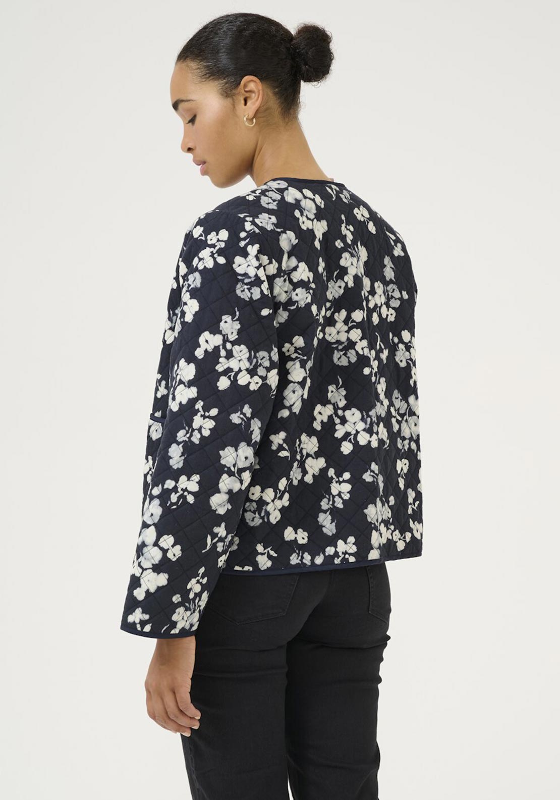 Kaffe Valia Floral Print Quilted Jacket, Navy