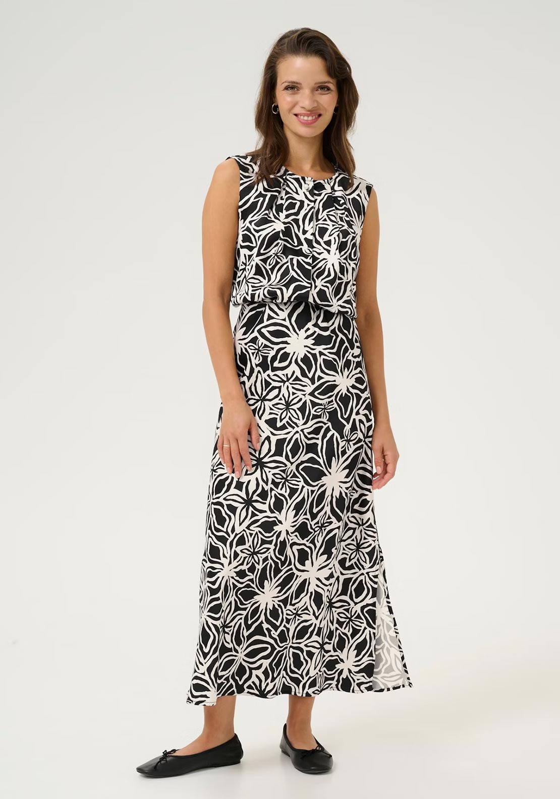 Kaffe Vera Floral Print Skirt, Black and Cream