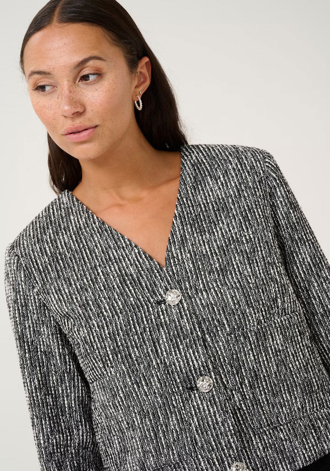 Kaffe Minella V Neck Jacket, Black and White