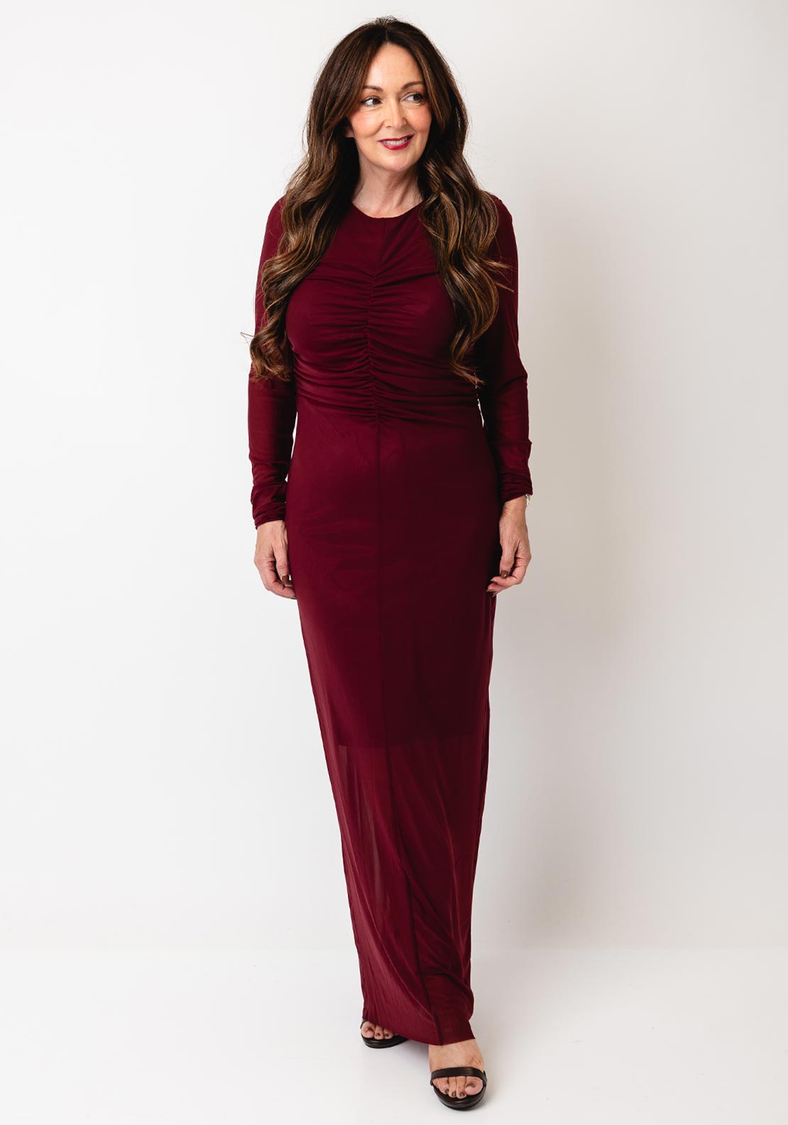 wine red dress long sleeves Kaffe Chai Roughed Mesh Sleeve Dress, Color:Sage-green Sundresses for Women Casual SS26 JOJO MOMMY