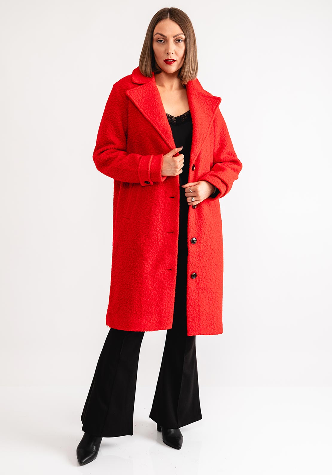 Kaffe Anne Teddy Long Coat, Red - McElhinneys