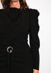 Kameya Gold Pattern, Tassel Sash Midi Dress, Black