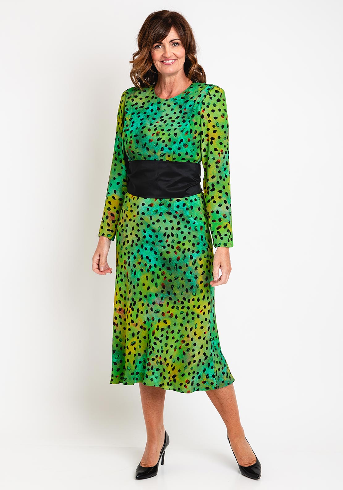 princess polly baby blue dress Chic Green Polka Dot Dress - Backless Dress - Midi Dress main image 1