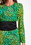 Kameya Belted Waist, Polka Dot Print Maxi Dress, Green
