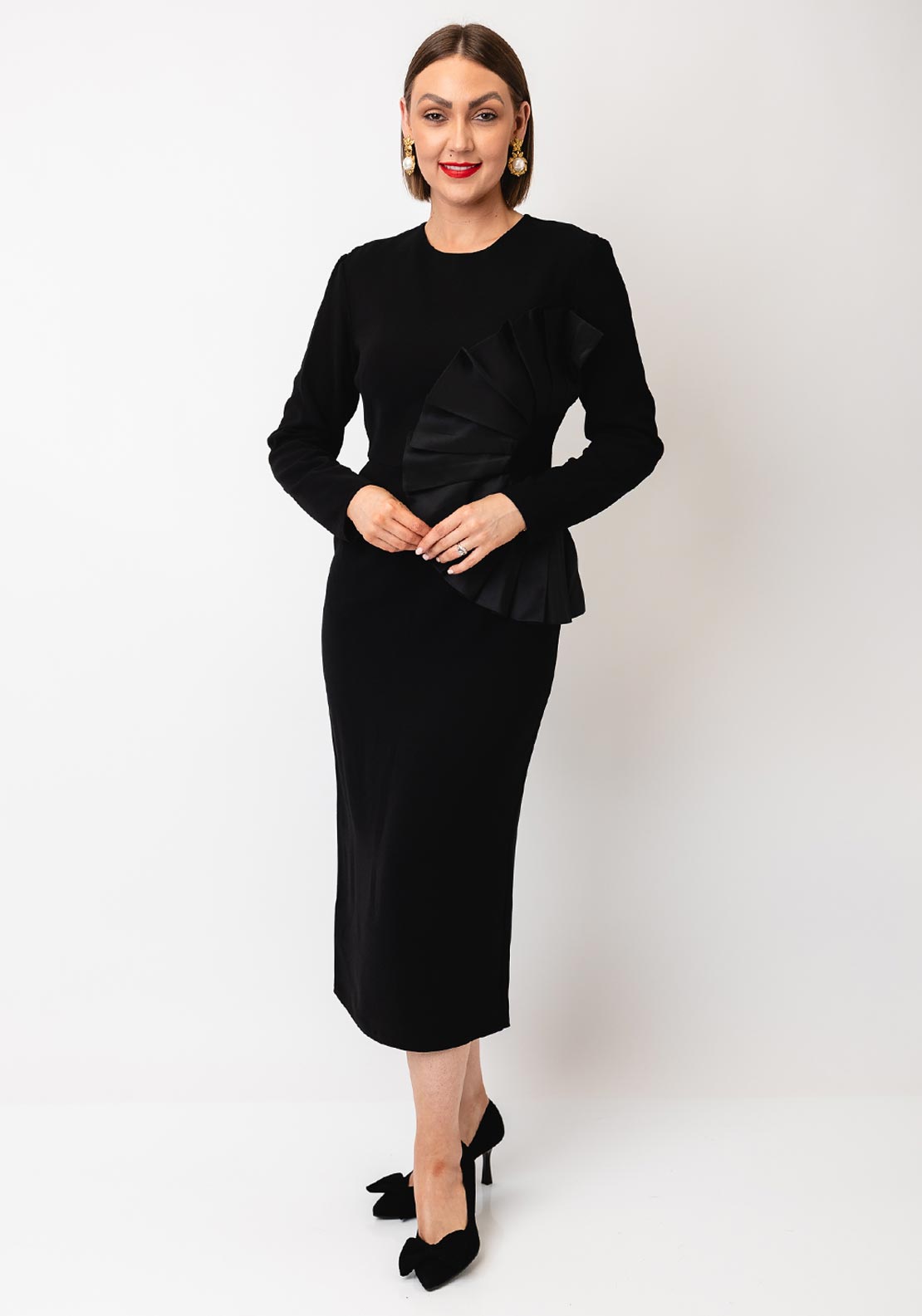 strapless open back dress Kameya Fan Pleated Panel Pencil Dress, Black