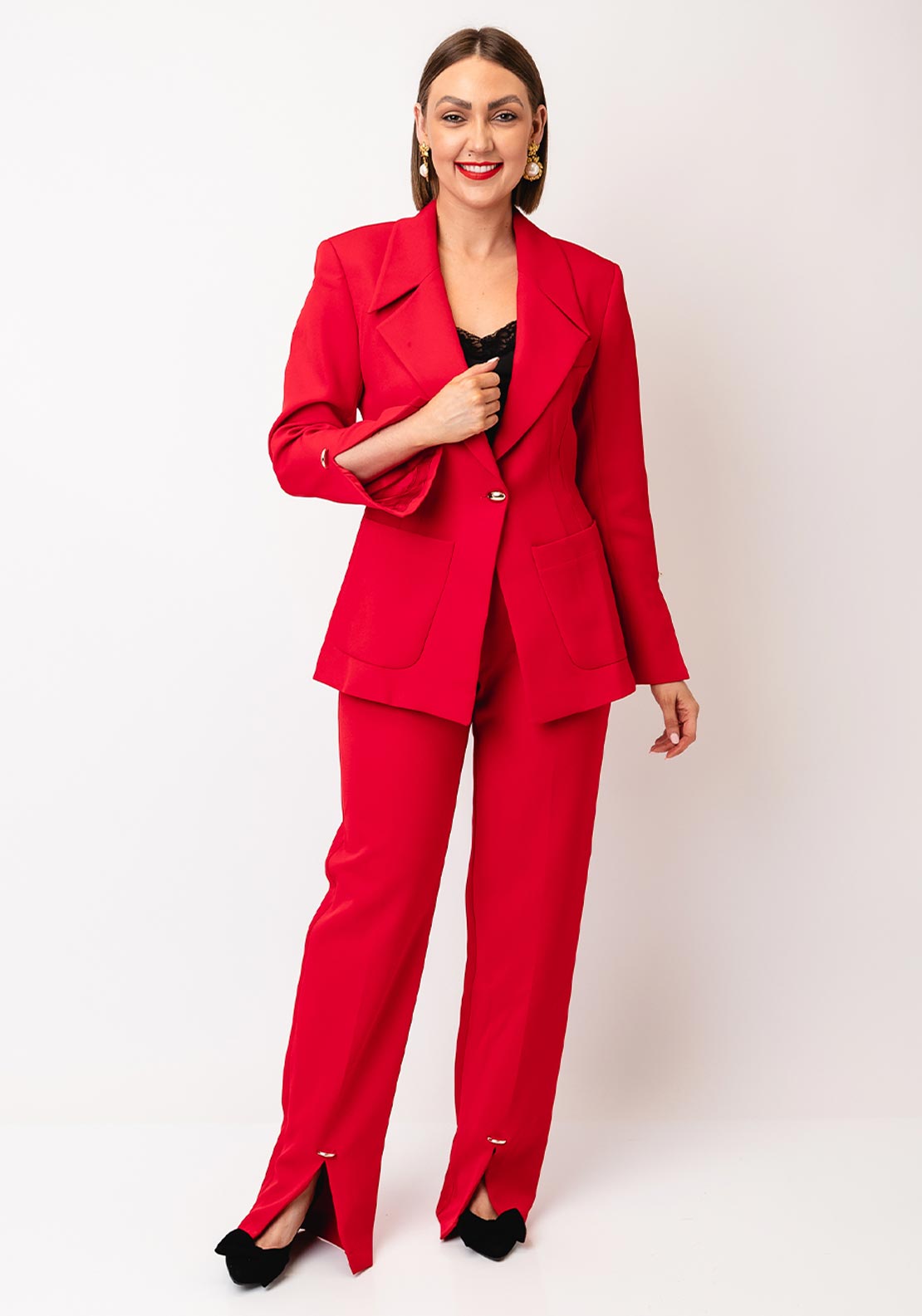 strapless open back dress Kameya Slit Cuff Tailored Blazer, Red